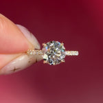 round lab diamond engagement ring yellow gold pavé diamonds with hidden halo