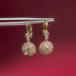 Claire Vintage Drop Earrings with milgrain scalloping and vintage halos
