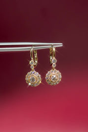 Claire Vintage Drop Earrings with milgrain scalloping and vintage halos