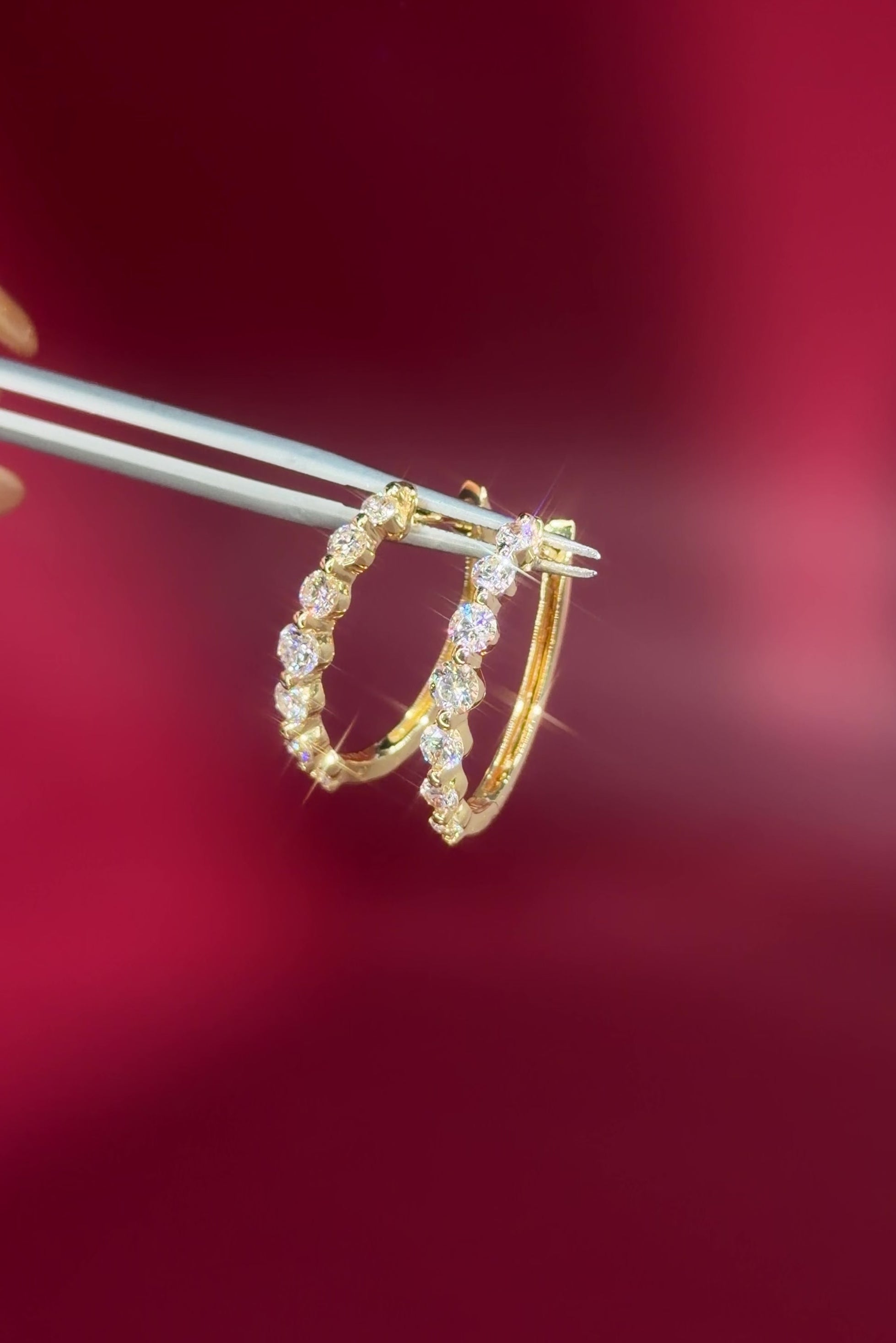 Graduating Floating Diamond Hoops Yellow Gold