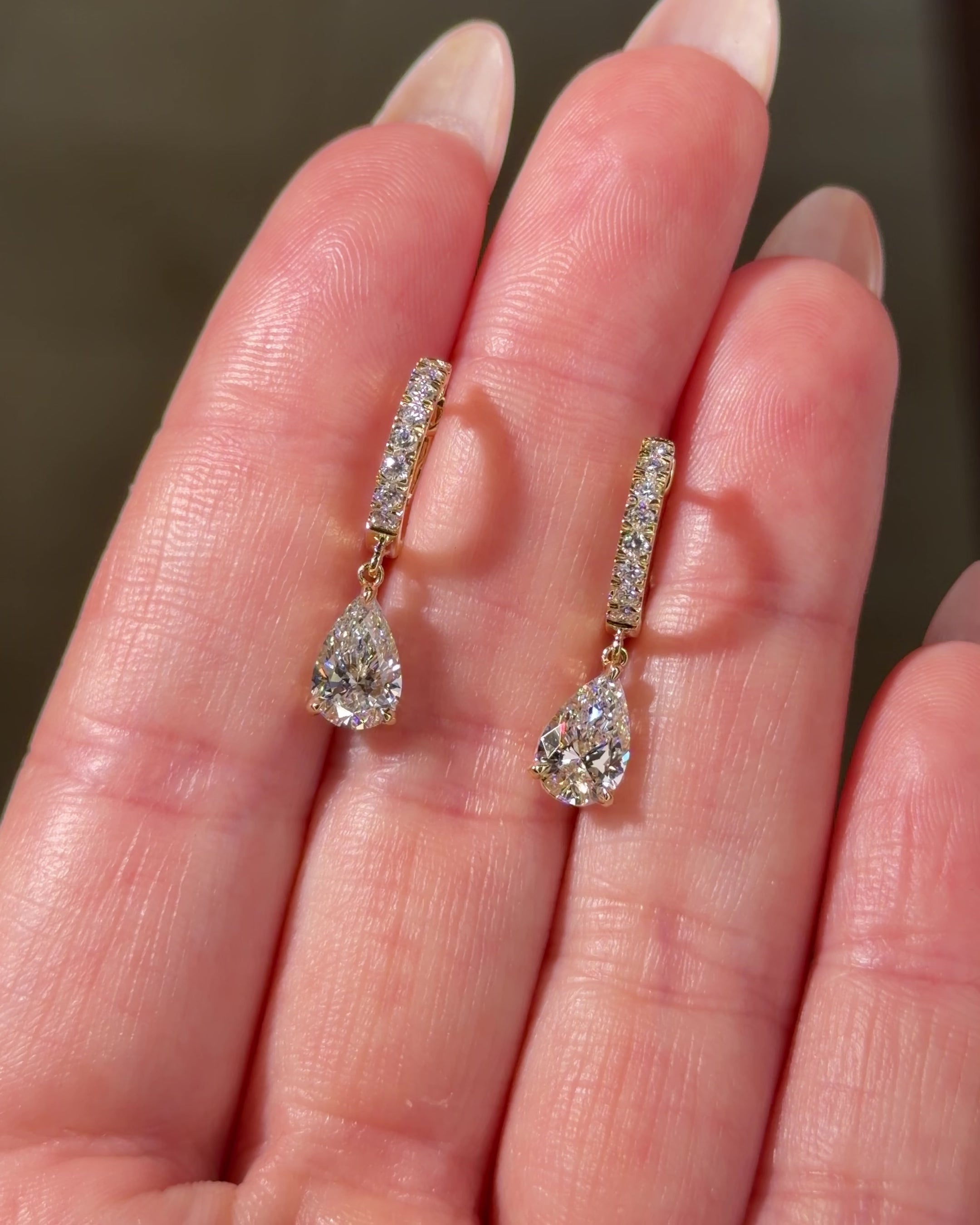 2.08ct Pear Drops| Pavé Huggie Hoops | 14K Yellow Gold