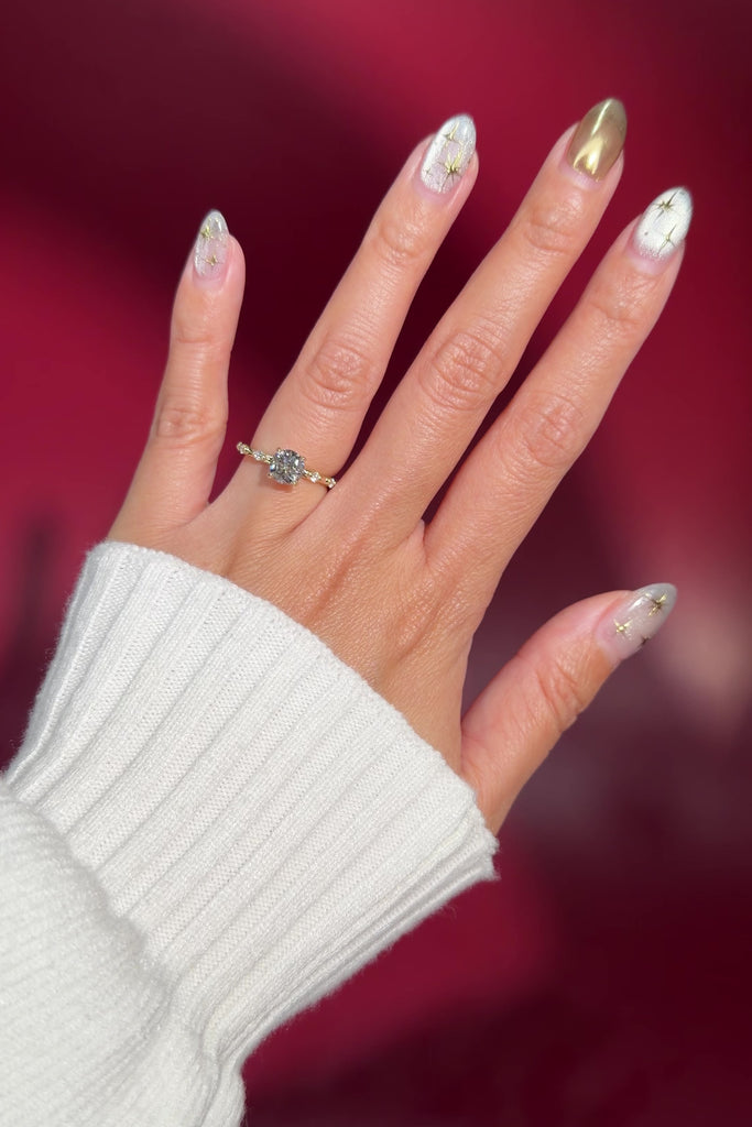 round lab diamond yellow gold engagement ring floating diamond band hidden halo on hand