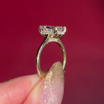 2.50ct D-VS1 Radiant Lab Diamond Alice. The Alice features a classic high polish band with a hidden inner under halo and cathedral-style body with a diamond bridge.