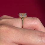 2.50ct D-VS1 Radiant Lab Diamond Alice. The Alice features a classic high polish band with a hidden inner under halo and cathedral-style body with a diamond bridge.