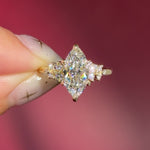 marquise lab diamond yellow gold engagement ring side stone cluster nature inspired