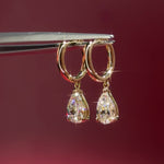 2ct Pear Lab Diamond Drop High Polish Hoops Yellow Gold