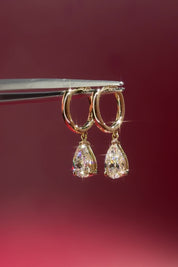 2ct Pear Lab Diamond Drop High Polish Hoops Yellow Gold