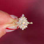 Vintage Style Pear Snowflake Halo Engagement Ring with Spaced Diamonds