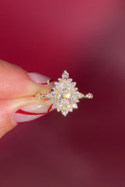 Vintage Style Pear Snowflake Halo Engagement Ring with Spaced Diamonds