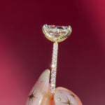 radiant lab diamond yellow gold pave engagement ring flower petal prong basket