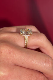 5.08ct F-VVS2 Cushion Lab Diamond Evelyn on hand close-up