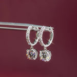White Gold Diamond Pave Hoops with a 4 prong diamond drop