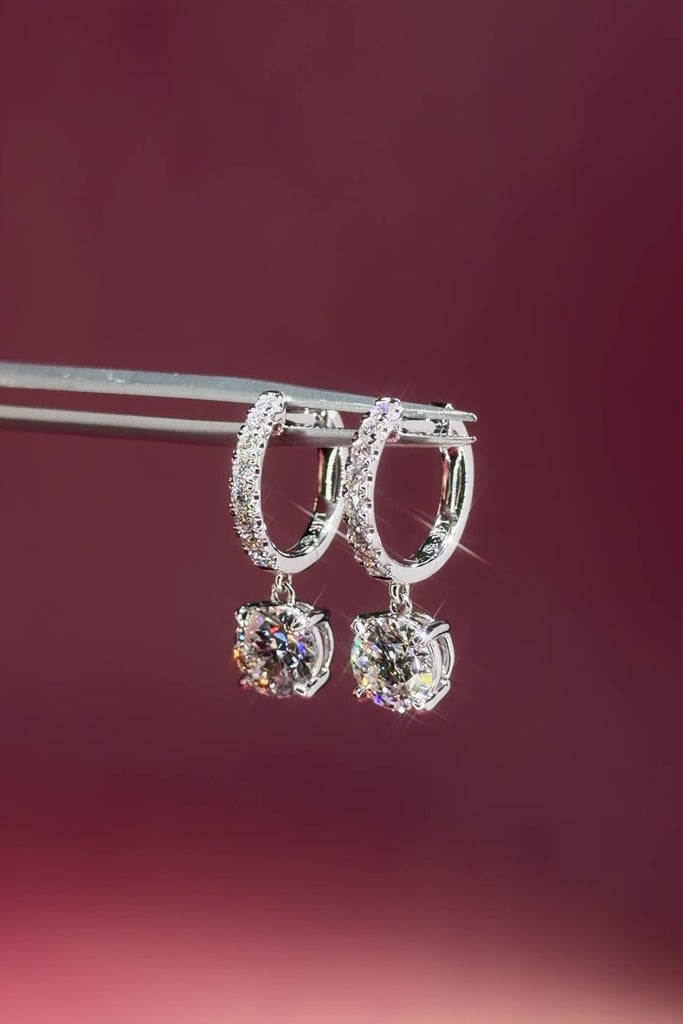 White Gold Diamond Pave Hoops with a 4 prong diamond drop