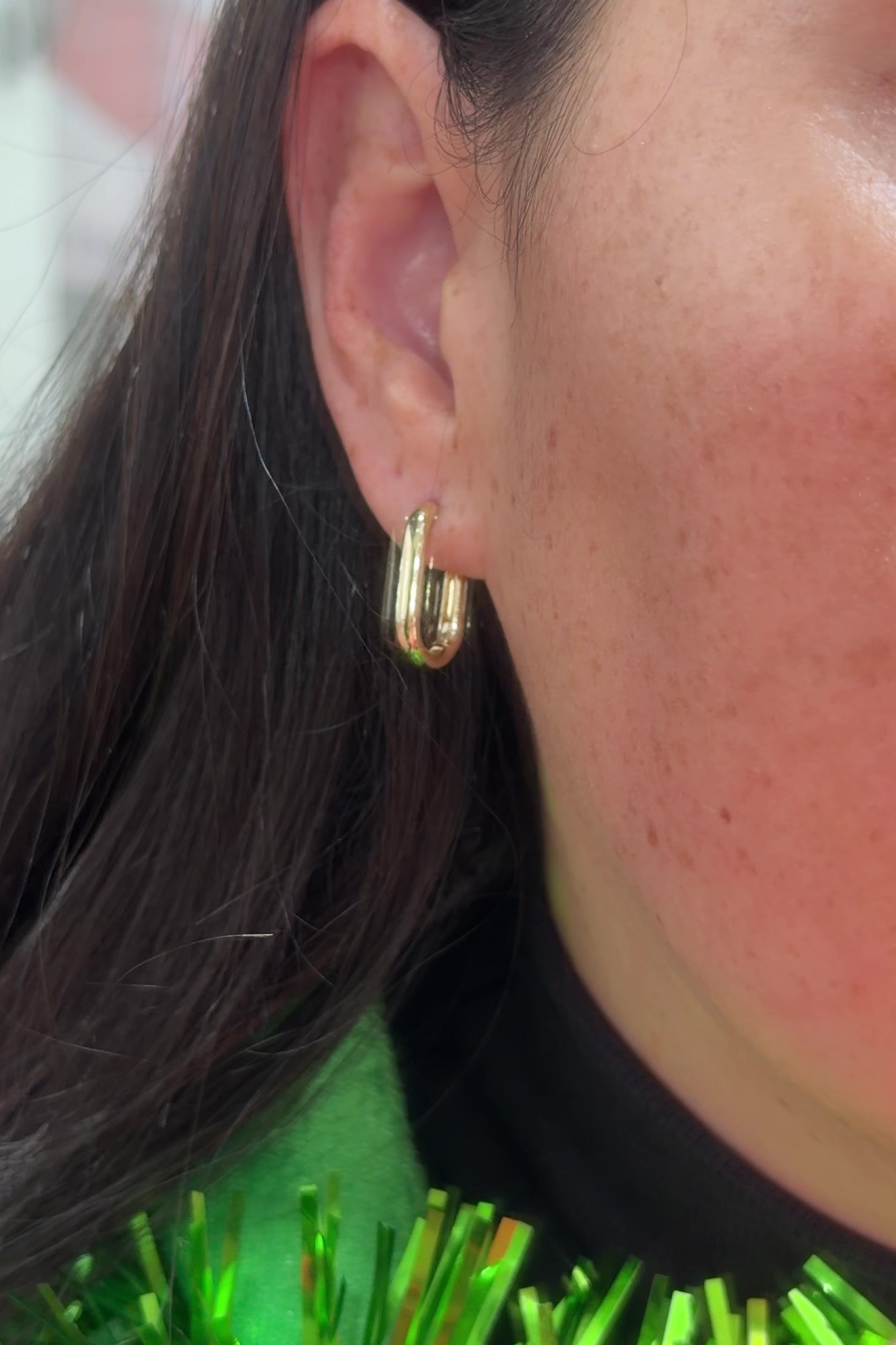 Paperclip Hoops Yellow Gold on ear