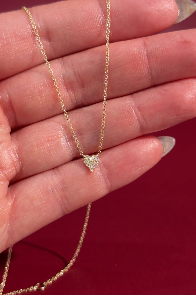 Mini Pavé Heart Necklace Yellow Gold