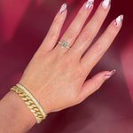 Emerald Cut Lab Diamond Solitaire in Yellow Gold with Pave diamond band and hidden halo