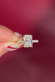 Radiant Lab Diamond Solitaire Engagement Ring with Pave side diamonds and hidden halo