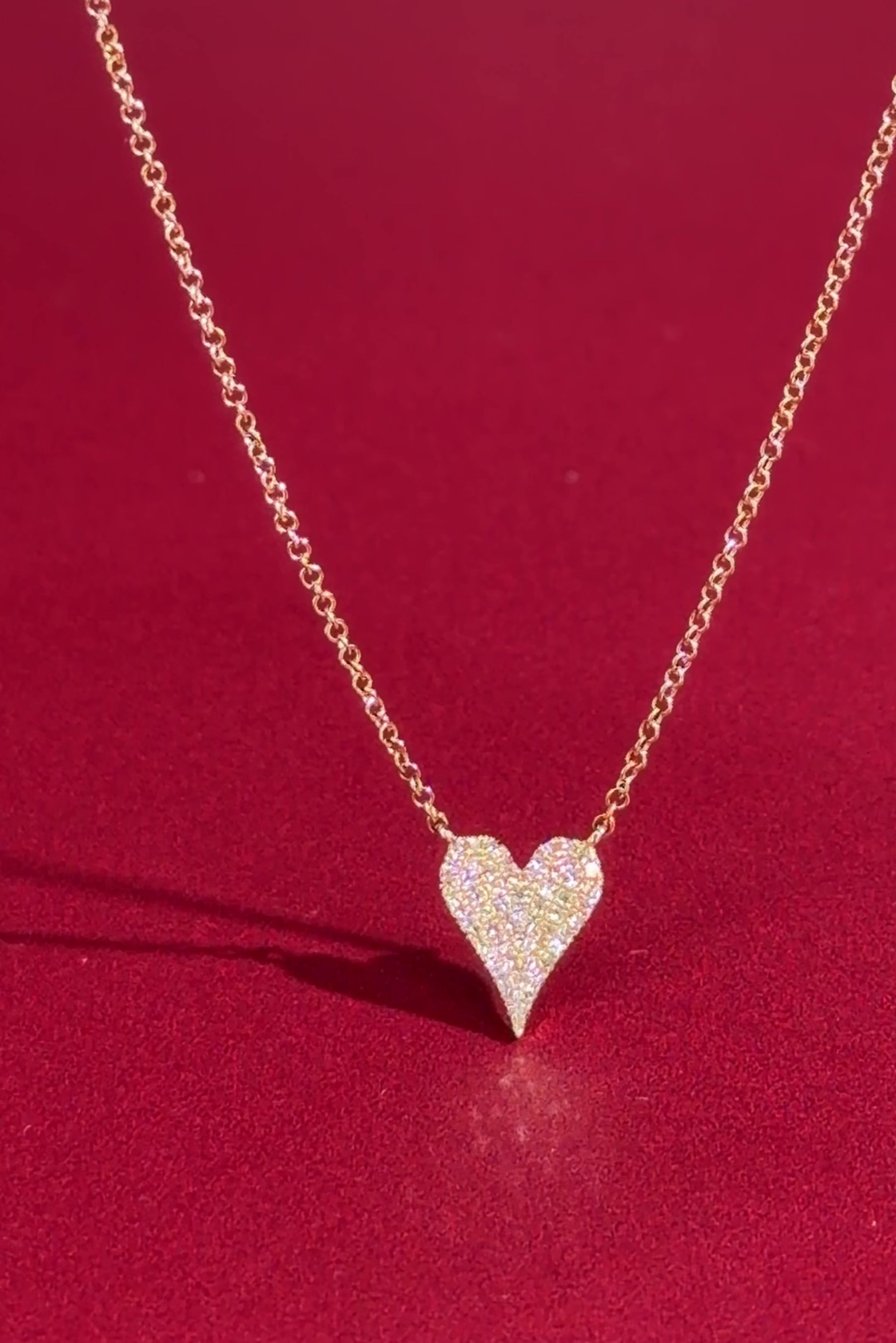 Small Pavé Heart Necklace Yellow Gold