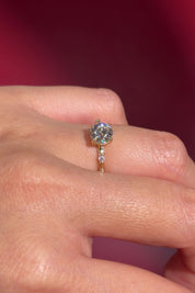 round lab diamond yellow gold engagement ring floating diamond band hidden halo on hand