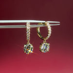 Round Diamond Drop Pave Hoops Yellow Gold