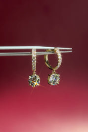 Round Diamond Drop Pave Hoops Yellow Gold