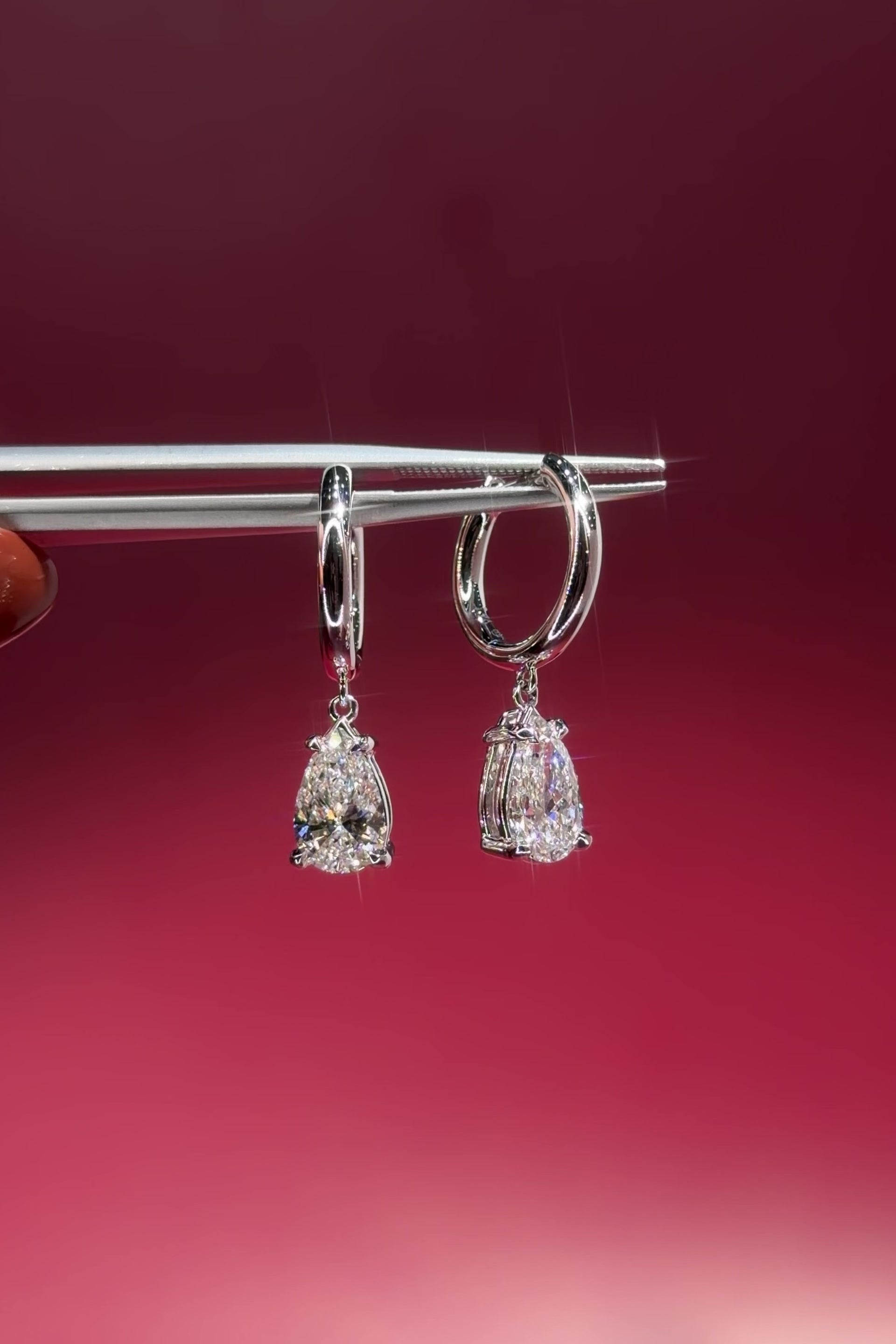 1.94ct D-VS1 Lab Diamond Pear Drop Hoops White Gold high polish with seamless snap closure at princess bride diamonds in huntington beach california 