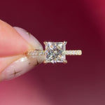 princess cut lab diamond pave engagement ring yellow gold with hidden halo