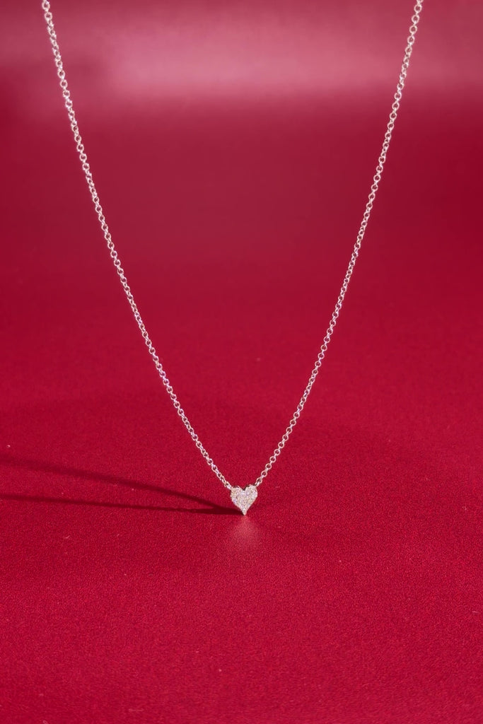 Mini Pavé Heart Necklace White Gold