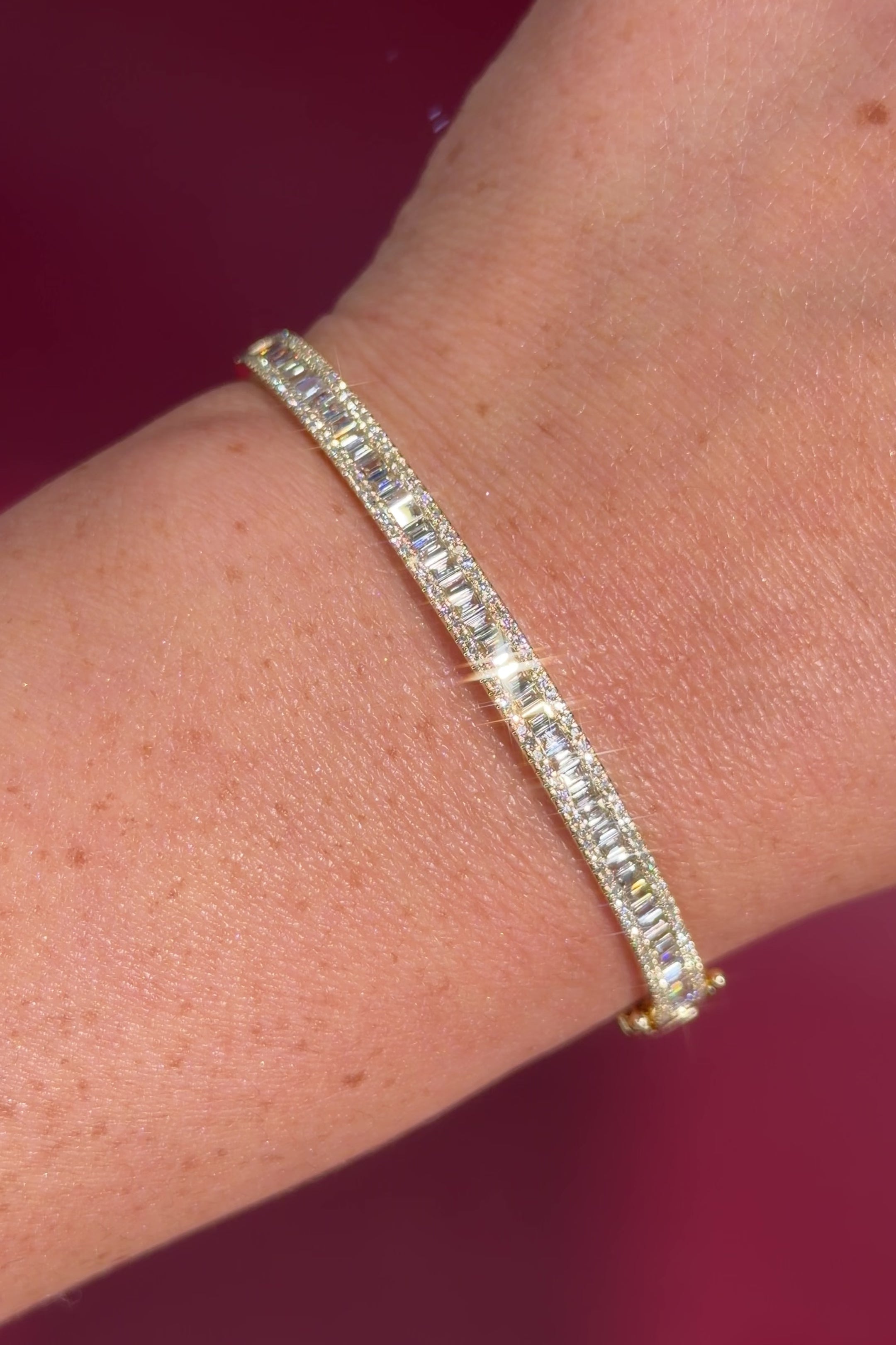 Petite baguette Natural Diamond Bangle Yellow Gold