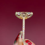 marquise lab diamond engagement ring yellow gold pave diamond band cathedral setting profile