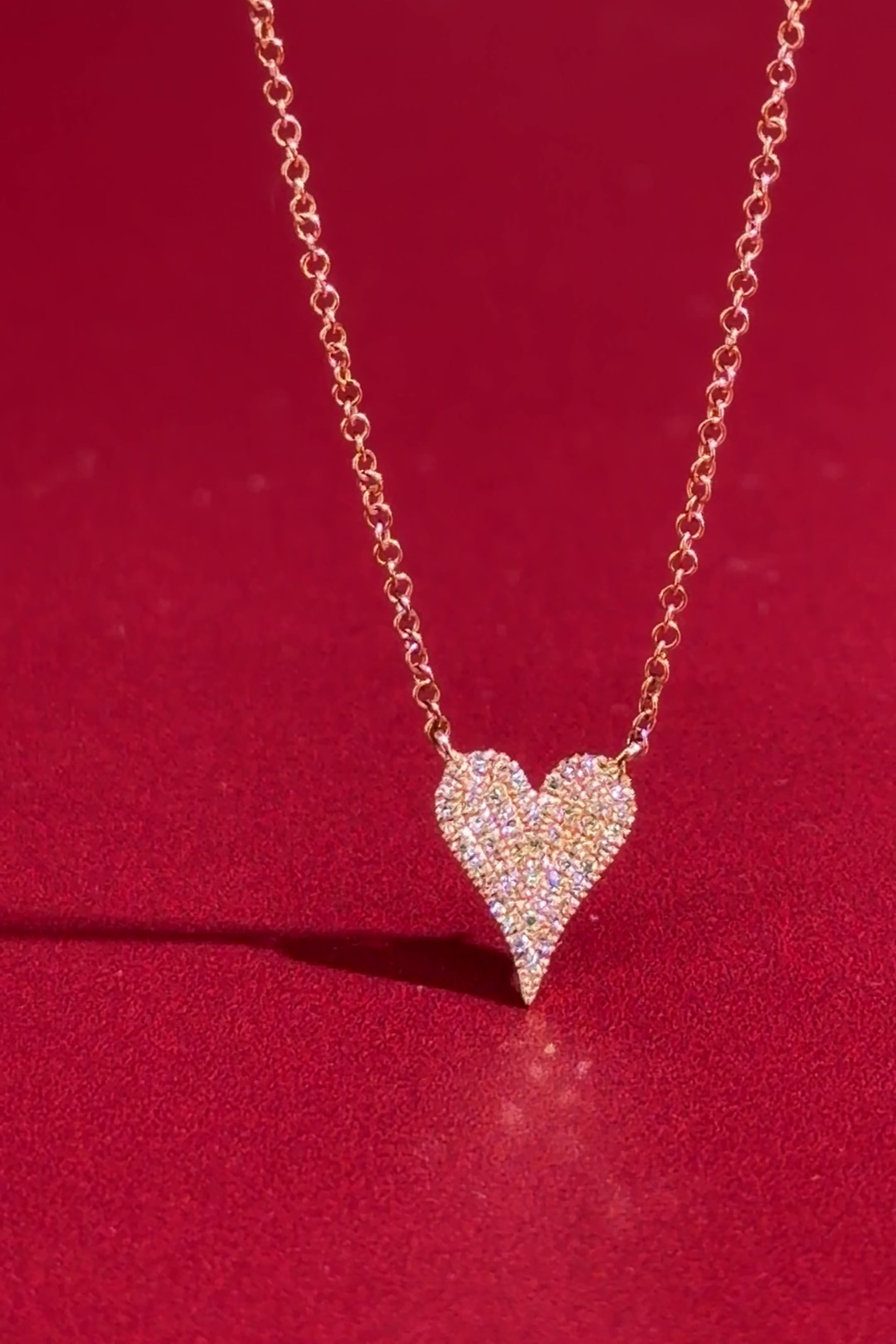 Small Pavé Heart Necklace Rose Gold