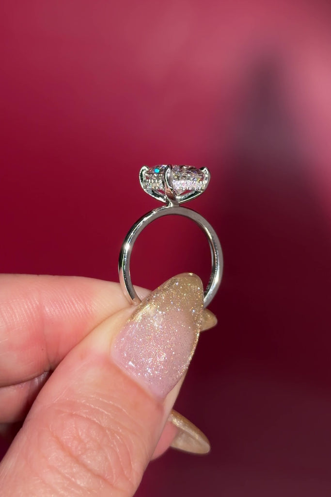 4.07ct D-VS1 Oval Lab Diamond Kayla Oval lab diamond solitaire in white gold with a wrap under halo and high polish plain band.