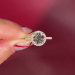 Classic Round Pavé Halo Engagement Ring with Diamond Prongs in Yellow Gold