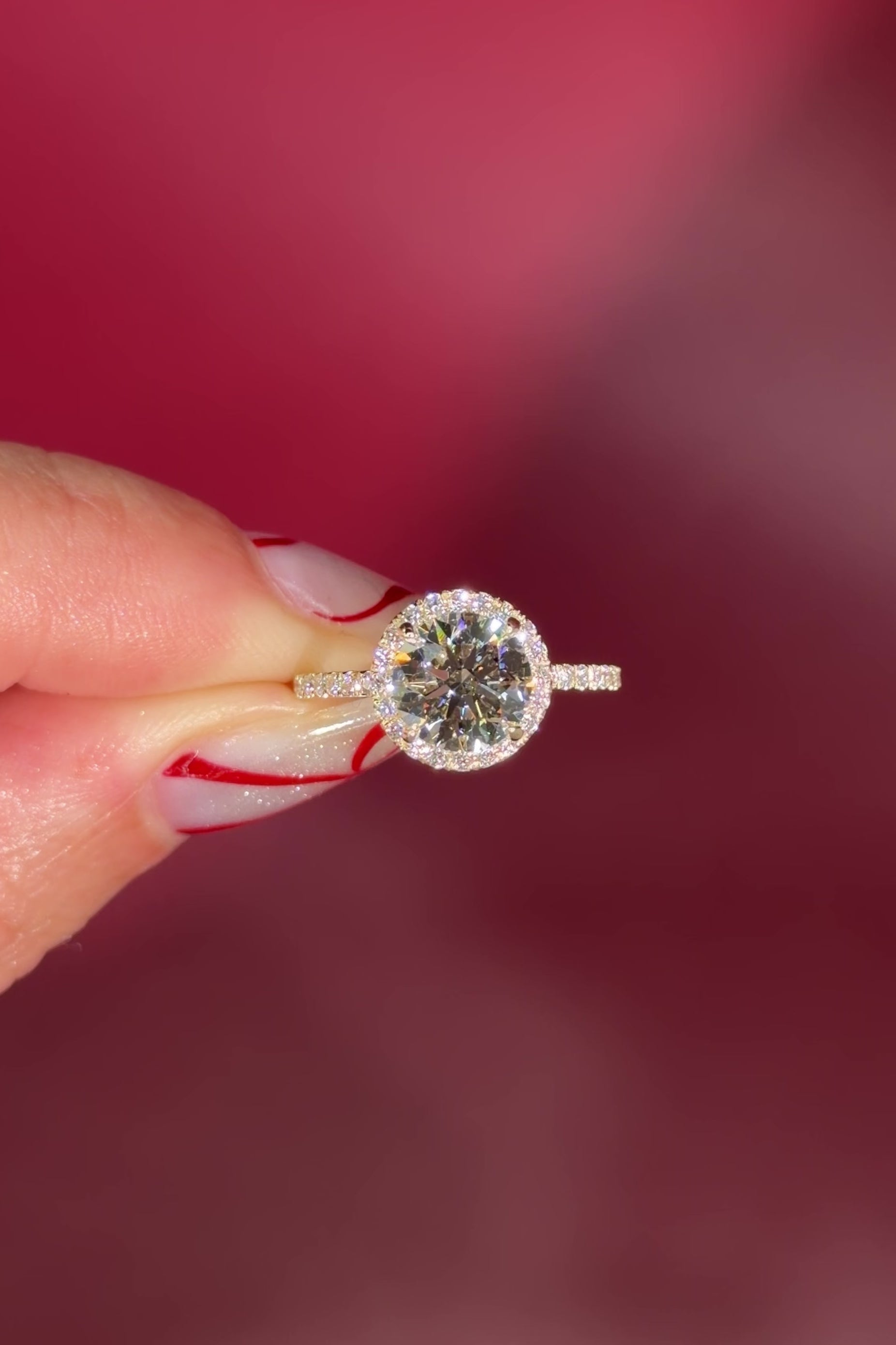 Classic Round Pavé Halo Engagement Ring with Diamond Prongs in Yellow Gold