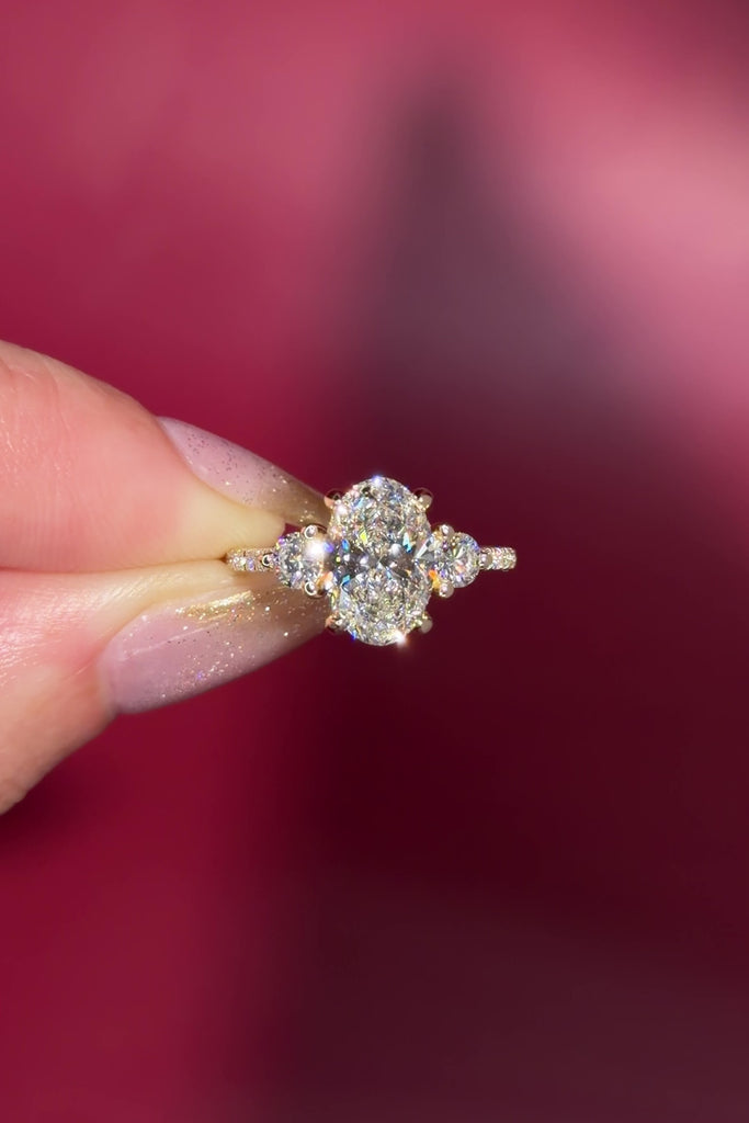 2.06ct D-VS1 Oval Lab Diamond Meghan Yellow Gold with Pave Diamonds on the Band