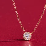 Mini Diamond Halo Necklace Rose Gold