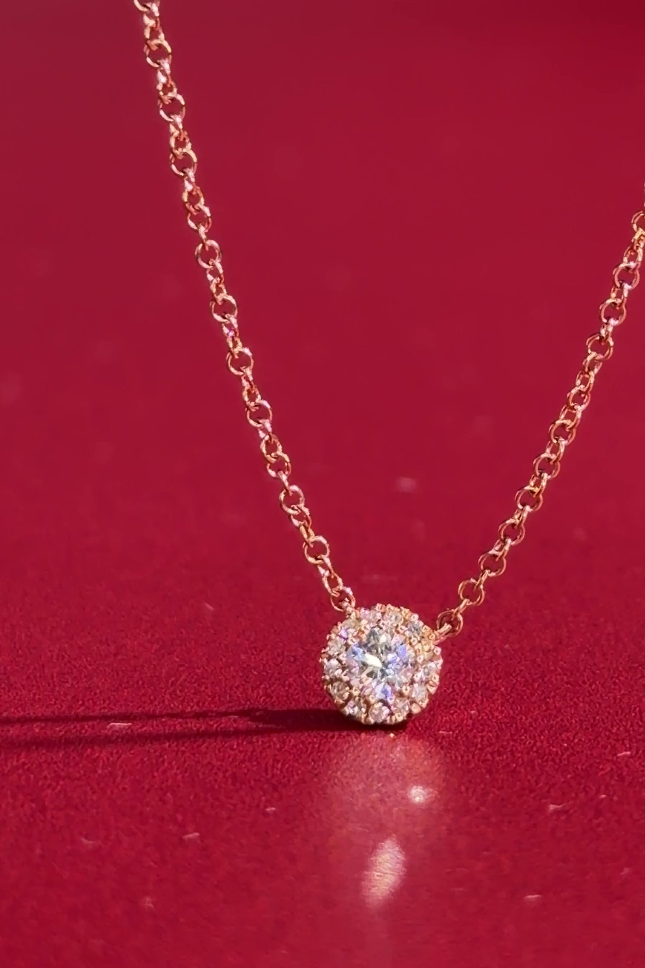 Mini Diamond Halo Necklace Rose Gold