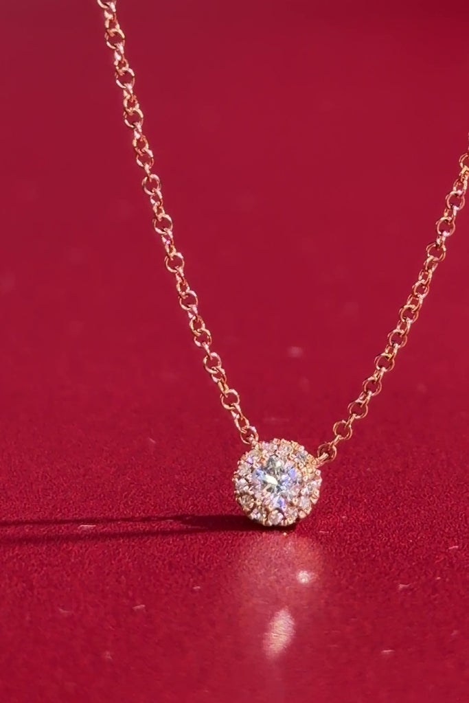 Mini Diamond Halo Necklace Rose Gold