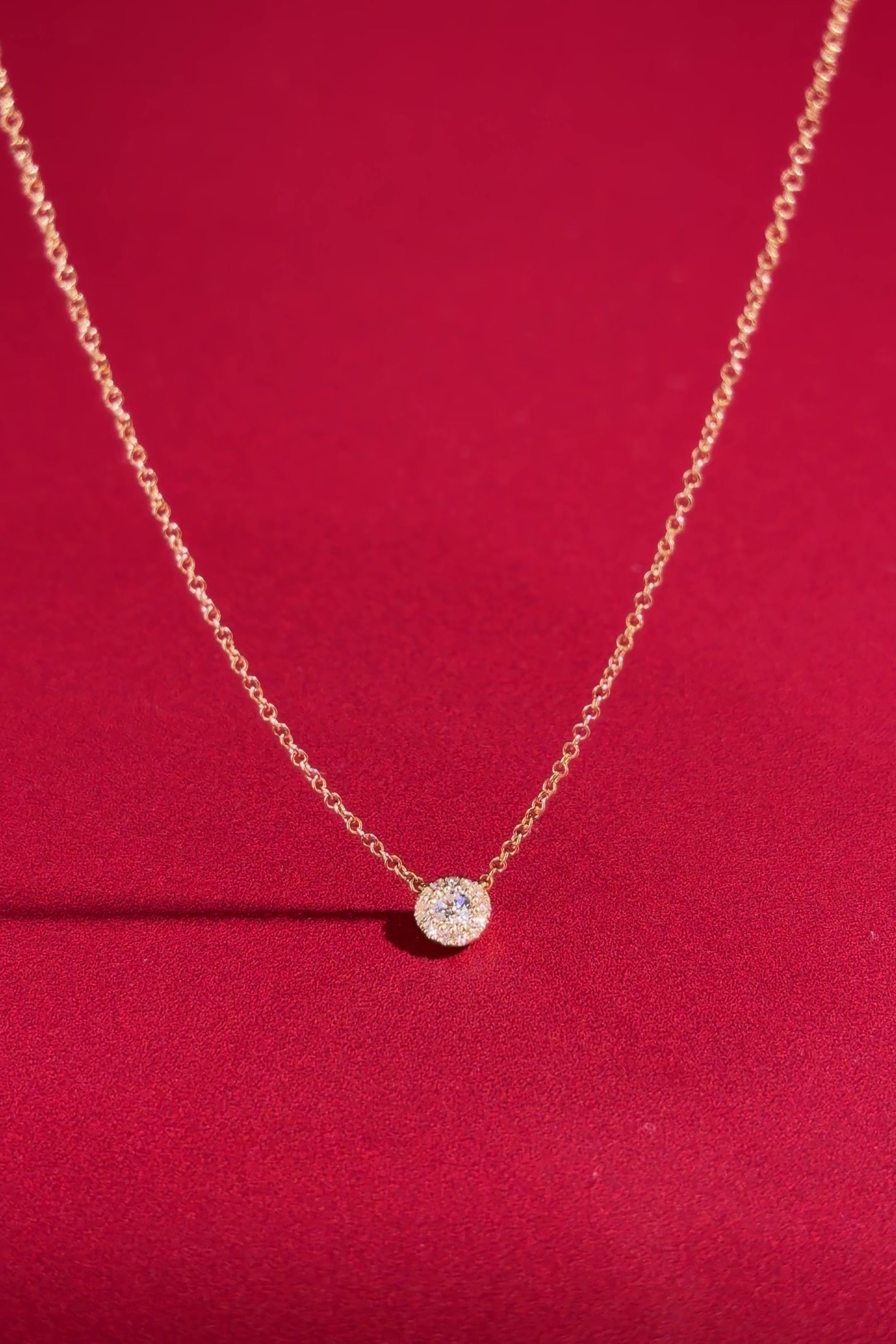 Mini Diamond Halo Necklace Yellow Gold