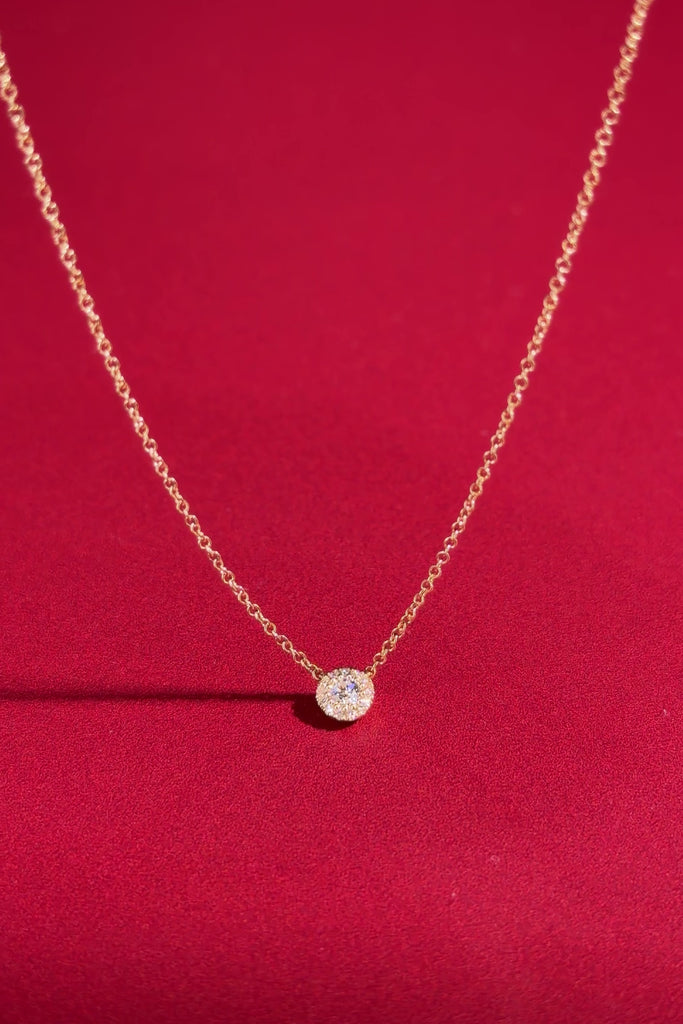 Mini Diamond Halo Necklace Yellow Gold