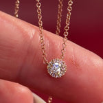 Mini Diamond Halo Necklace Rose Gold