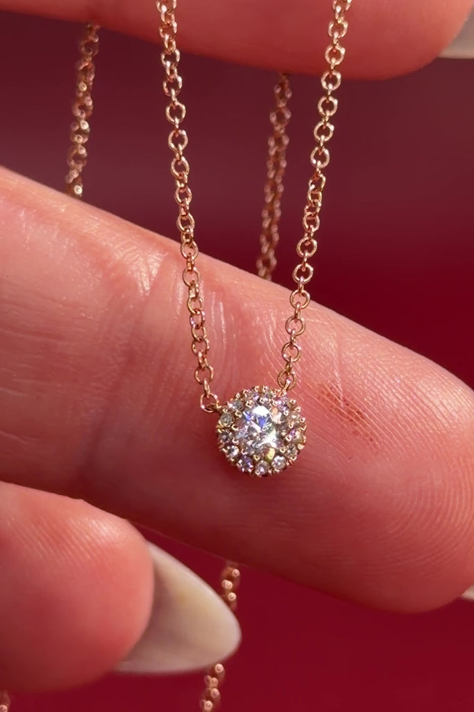 Mini Diamond Halo Necklace Rose Gold