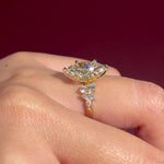 marquise lab diamond engagement ring yellow gold cluster side stones setting on hand