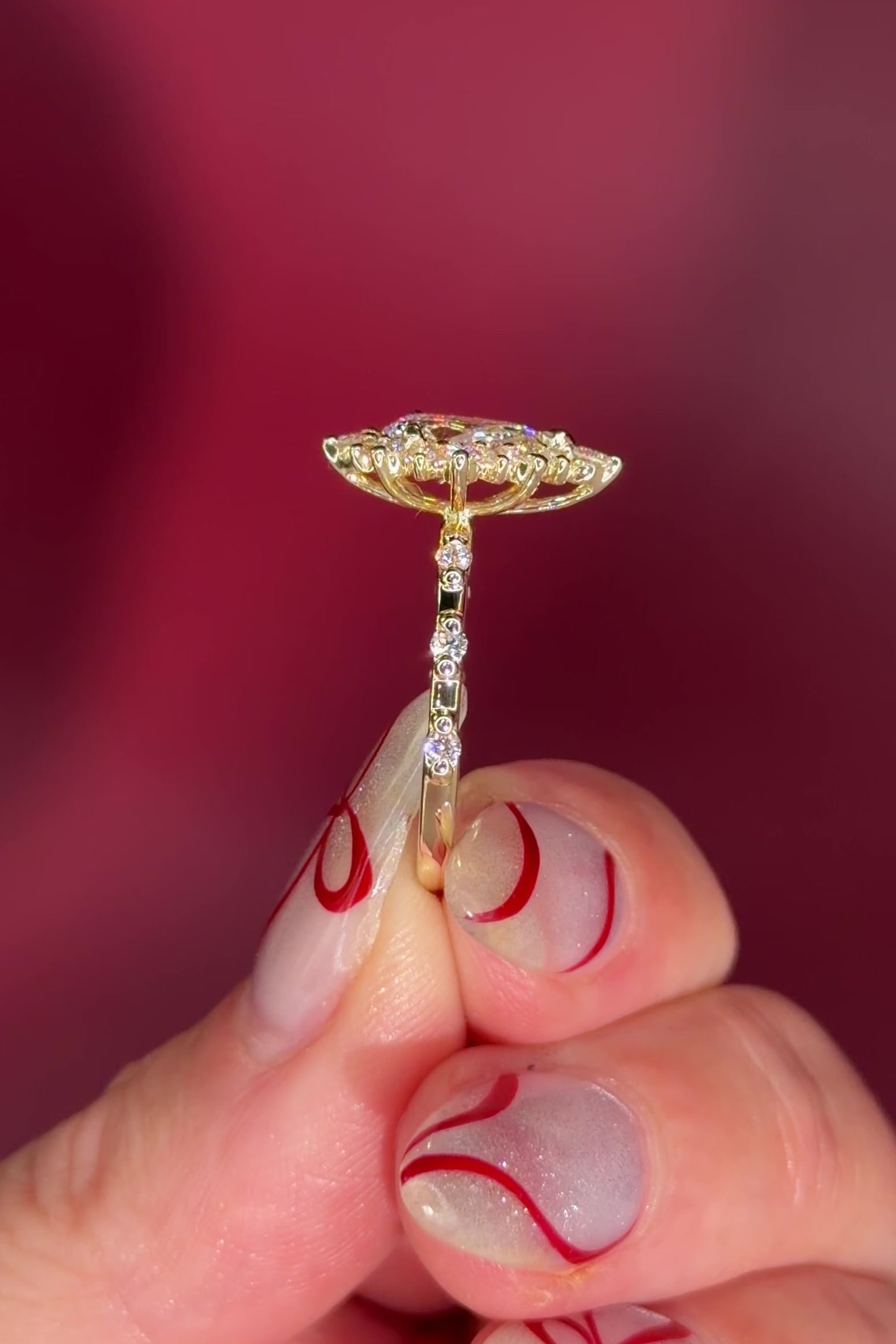 Vintage Style Pear Snowflake Halo Engagement Ring with Spaced Diamonds