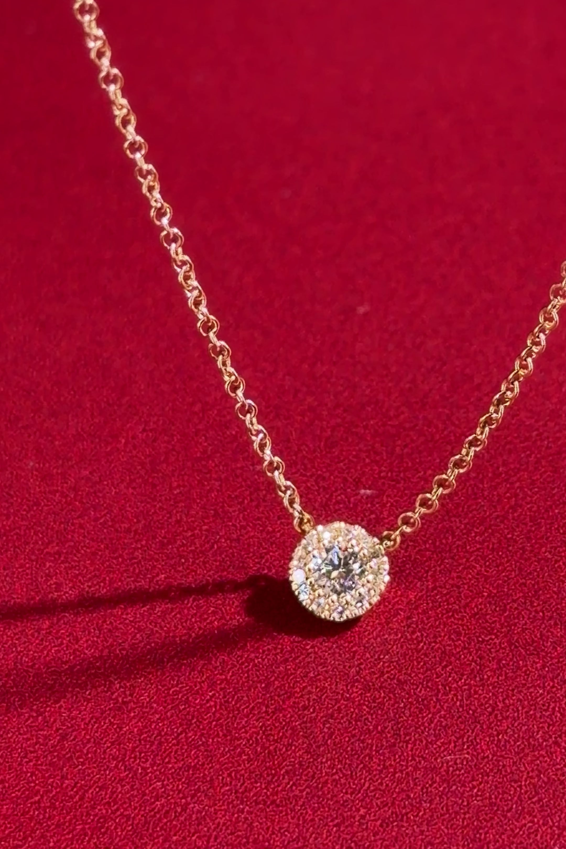Mini Diamond Halo Necklace Yellow Gold