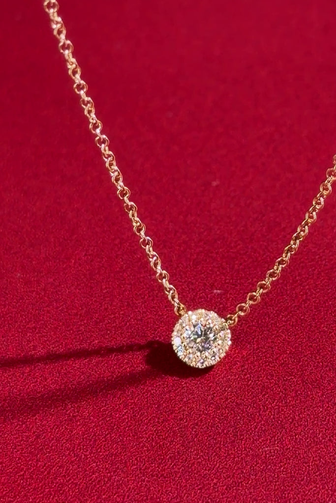Mini Diamond Halo Necklace Yellow Gold
