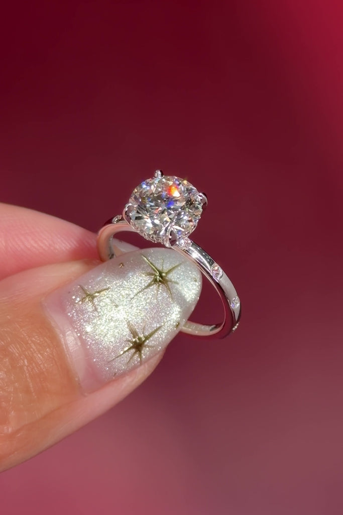 round lab diamond white gold spaced diamond inlay engagement ring