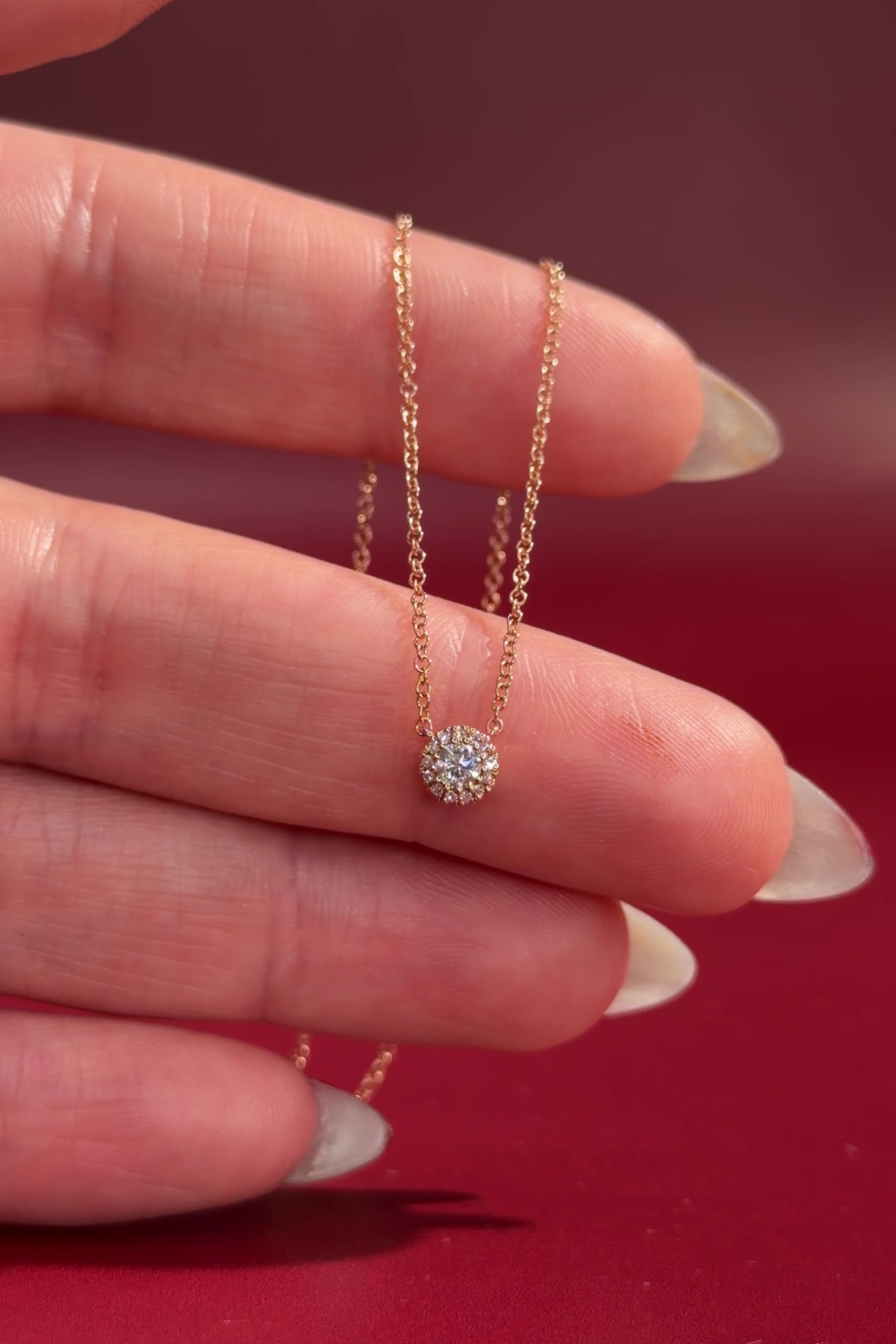 Mini Diamond Halo Necklace Rose Gold