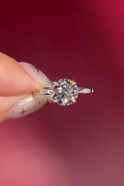 round lab diamond white gold spaced diamond inlay engagement ring