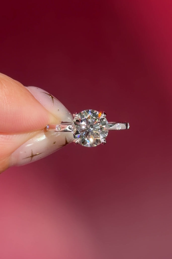 round lab diamond white gold spaced diamond inlay engagement ring